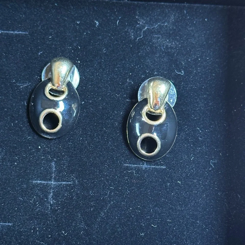 Authentic Givenchy Rare Vintage Black & Gold Enamel / Metal Abstract Earrings